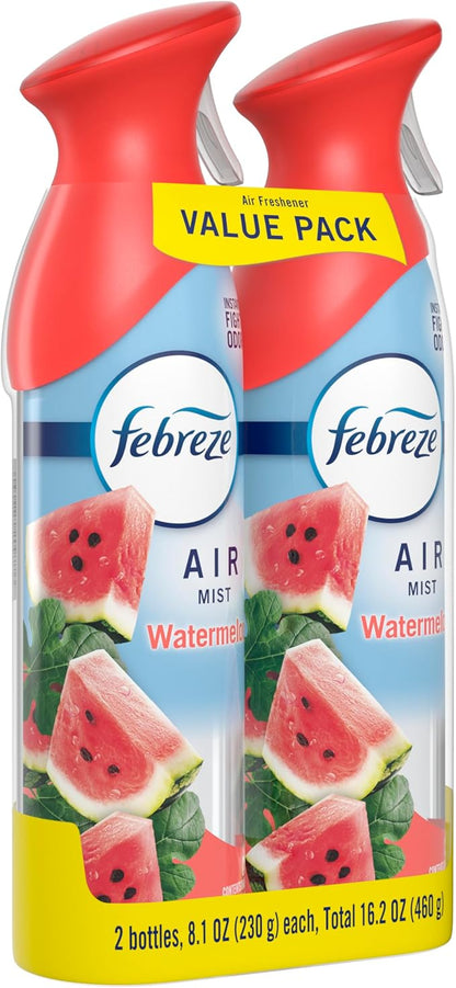 Febreze Air Mist, Air Freshener Spray, Odor Fighting Room Spray, Deodorizer for Home Bathroom Kitchen Office Apartment Dorm Room Classroom, Watermelon Scent, 8.1oz (Pack of 2)