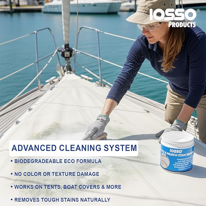 Iosso Mold & Mildew Stain Remover – Color Safe for Awnings, Tents & Boats – Concentrated Formula Makes 3 Gallons – Biodegradable, Non-Chlorine Fabric Cleaner