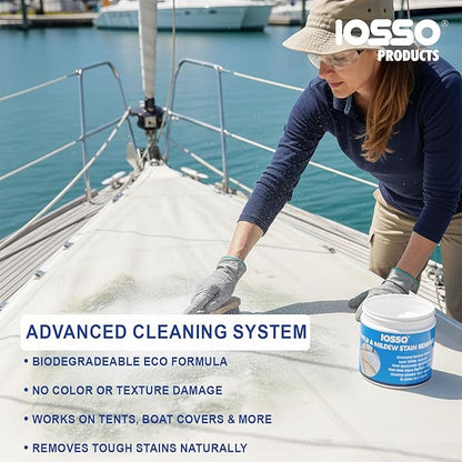 Iosso Mold & Mildew Stain Remover – Color Safe for Awnings, Tents & Boats – Concentrated Formula Makes 3 Gallons – Biodegradable, Non-Chlorine Fabric Cleaner