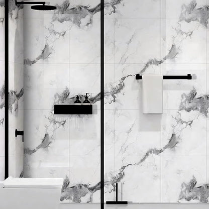 Chejiaye 10pcs Marble Peel and Stick Backsplash Waterproof Washroom Wall Panels, Peel and Stick Tile, PVC Foam Wall Panels for Kitchen,Bathroom,Living Room,White Grey(Not Real Tile,11.8" x 11.8")