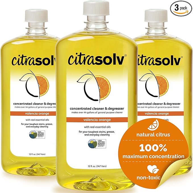 Citra Solv Concentrated Cleaner & Degreaser, Deodorizer, Paint & Adhesive Remover, for Home and Outdoor, Natural Orange Oil, Safe, Valencia Orange - 32 Fl Oz (3 Pack)