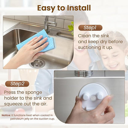 Sponge Holder, Sink Caddy w/Suction Cup Installation, Sponge Organizer for Kitchen/Bathroom Sink, Self Draining, Dishwasher Safe for Holding Smiley Sponges(Sponges Not Included), White(2-Pack)