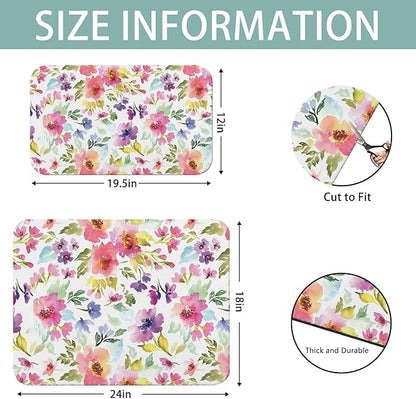 Dish Drying Mat for Kitchen Counter 2 Pack with Non-Slip Rubber Backing - Heat-Resistant Absorbent Coffee Bar Mat, Dish Rack Mat, Watercolor Flower Dish Drying Mats 18x24+19.5x12 inch