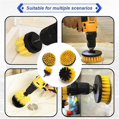 ZIMISI 4PCS Drill Brush Attachment Set, Mult-Purpose Car Wash Brush, Rotary Detailing Brush Set, Car Carpet Cleaner Brushes for Wheel, Grout, Shower, Bathroom, Floor (Yellow)