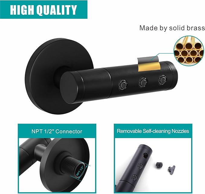 SKOWLL Shower Body Jets High Pressure Shower Heads Massage Jet Wall Mount Sprayer, 360° Rotation Full Body Shower, Powerful Jets, Matte Black