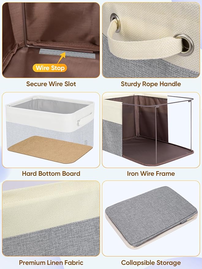 BALEINE 2 Pack Fabric Closet Storage Bins for Shelves, Linen Closet Organizers and Storage, Decorative Baskets for Organizing, Shelf, Clothes, Home, Office (Grey, 15"x11"x9.5")