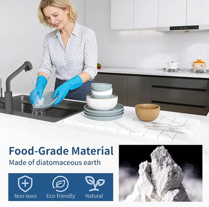 Hopegiver Stone Drying Mat for Kitchen Counter, 24" x 16" Quick Dry Diatomaceous Earth Dish Drying Mat, Super Absorbent, Non-Slip & Foldable, Modern Marble Countertop Mat (GoldenMarble,24''x16'')