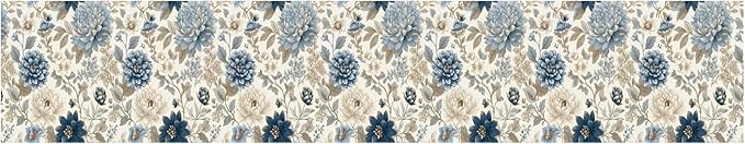 Blue Floral Wallpaper Border 196x4 Inch Peel and Stick Removable Vinyl Wall Border Elegant Blue and Beige Flower Wall Trim for Kitchen Bathroom Bedroom Living Room Home Decor