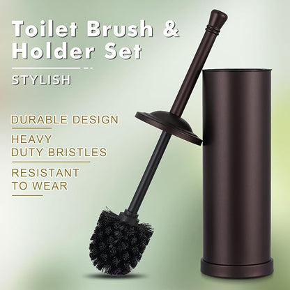 Bronze Toilet Brush and Holder Set,304 Stainless Steel Toilet Bowl Brush and Holder for Bathroom,Heavy Duty Toilet Brush,Durable Scrubbing Bristles,Splash Resistant,Long Handle