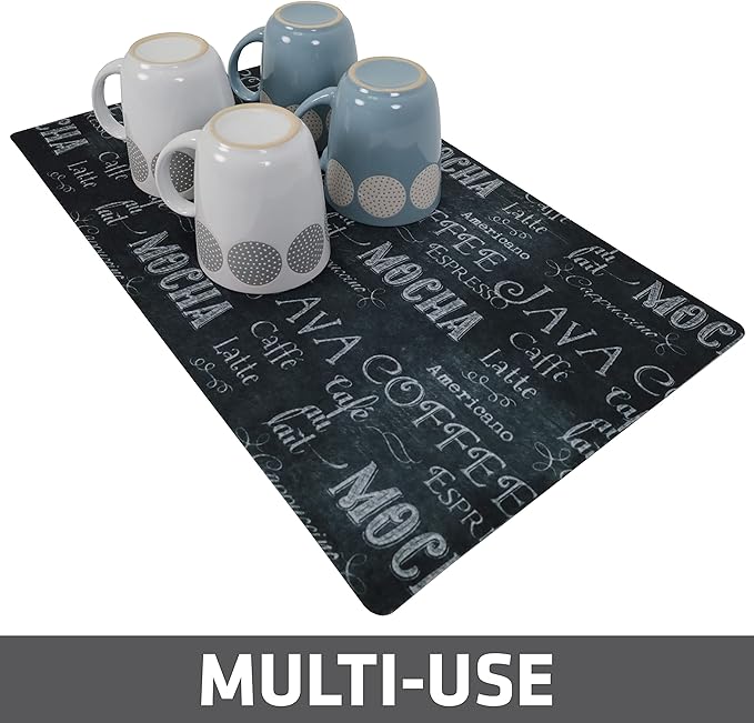 Drymate Coffee Maker Mat, (Coffee Station Bar Accessory) Protects Kitchen Countertops From Spills, Stains & Scratches, Absorbent, Waterproof, Washable (USA Made) (12” x 20”) (Java Chalkboard)