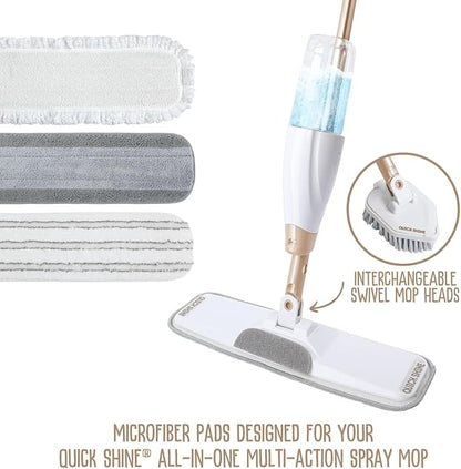 Quick Shine All-in-One Mop Kit 3 Pack Refill Microfiber Pads, 1 ea. of The Clean+Dust, Clean+Polish and Wet+Dry Pads