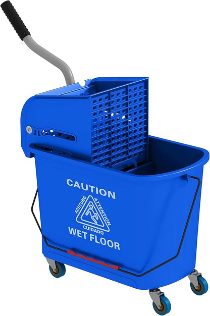 HOMCOM Commercial Mop Bucket with Side Press Wringer on Wheels for Floor Cleaning, 21 Quart, Separate Dirty and Clean Water, for Home Apartment Small Business and Office, Blue