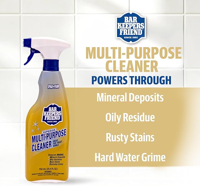 Bar Keepers Friend MORE Spray + Foam Multipurpose Cleaner (25.4 oz) for Shower, Tile, Rust Stains, Hard Water, Soap Scum & EZ-Flush Toilet Bowl Flushing Aid (12 oz) to Help Prevent Clogged Toilets