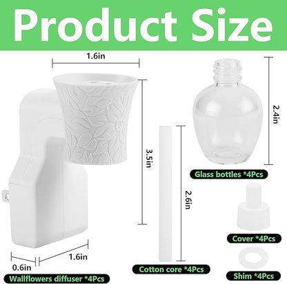 moonoom 4 Pack WallFlower Fragrance Oil Plug in Diffuser- Wall Fragrance Diffuser Plug- Rotary Plug Design Wallflowers Diffuser with 4 Empty Bottles for Home Office Spreading Scent