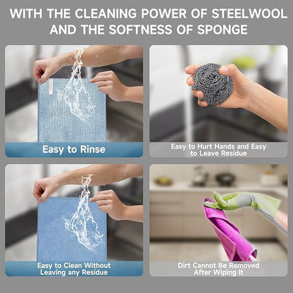 12PCS Upgrade Wire Dishwashing Rag, Non-Scratch, Wet and Dry, Double Layer, Multipurpose Wire Dishwashing Rags for Kitchen, Sinks, Cookware, Stove, Easy Rinsing, Reusable