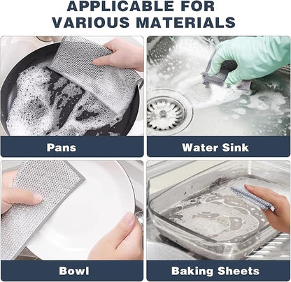 10 Pack Stainless Steel Scrubber, Reusable Diamond Weave Scrubber Cloths, Non-Scratch Heavy-Duty Metallic Fiber Cleaning Cloth for Kitchen, Multi-Use Dishwasher Rags