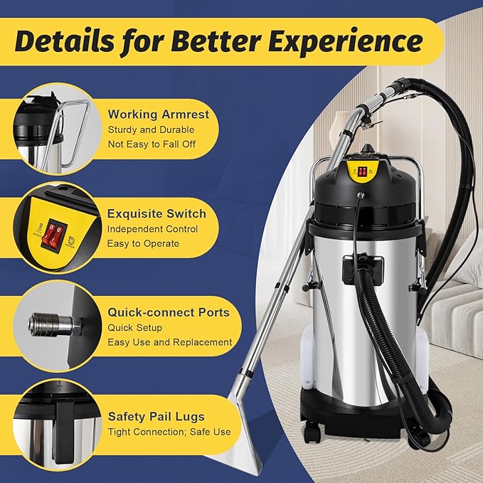 Carpet Cleaner Machine, 110V 40L Commercial Carpet Cleaning Machine with Water Vacuuming Head&Round Brush Sofa 1049W Powerful Curtain Carpet Cleaning Machine for Hotels, Guest Houses