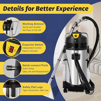 Commercial Carpet Cleaner, 110V 3in1 40L/11Gal Professional Carpet Sofa Cleaning Machine Multi-Purpose Vacuum Cleaner Dust Extractor Collector Spraying Floor Brush Cleaner Extractor for Sofa Curtains
