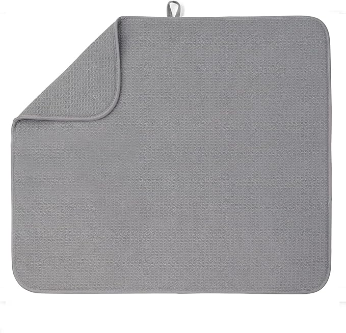 Bellemain XL Dish Mat Microfiber Dish Drying Mat, Super absorbent (Grey, 16" x 18")