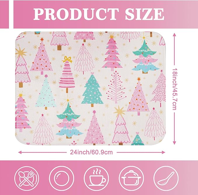 Christmas Dish Drying Mat, Ultra Absorbent Microfiber Dish Drainer Mat Christmas Tree Drying Mats for Kitchen Counter, Coffee Maker, Tableware Decor, 18 x 24 Inch