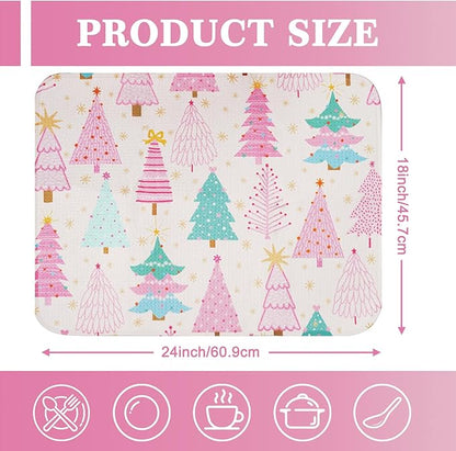 Christmas Dish Drying Mat, Ultra Absorbent Microfiber Dish Drainer Mat Christmas Tree Drying Mats for Kitchen Counter, Coffee Maker, Tableware Decor, 18 x 24 Inch