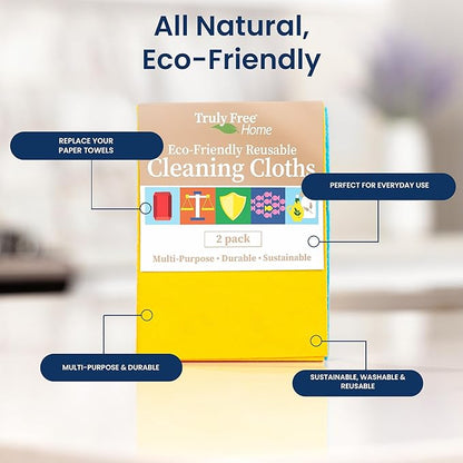 Truly Free Reusable Cleaning Cloth, 2 Pack - Multipurpose Super Absorbent, Reusable, Durable, Washable Kitchen Towels, Cleaning Rags, Cloth Wipes, Wash Rags, Car Wipes Cleaning Supplies, 14x10”