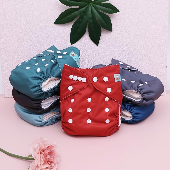 ALVABABY Baby Cloth Diaper 6 Pack with 12 Inserts One Size Cloth Diaper Covers Adjustable Washable Reusable for Baby Girls and Boys