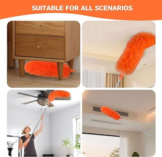 Microfiber Feather Duster Extendable Duster with 30'' to 100'' Telescoping Extension Pole, Bendable Head & Long Handle Dusters for Cleaning Ceiling Fan, High Ceiling, Blinds, Furniture & Cars