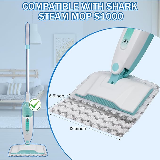 Steam Mop Replacement Pads Compatible with Shark S1000, S1000A, S1000C, S1000WM, 6 Pack Reusable Microfiber Mop Pads for Hardwood and Tile Floors, Ideal for Pet and Kid Friendly Homes