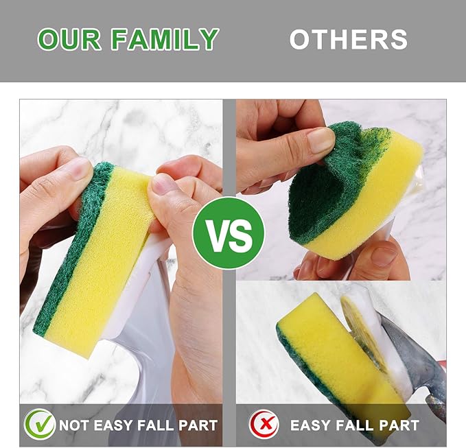 Dish Wand with 7Pack Replacement Dish Wand Sponges,Not Easy Leak Dishwand and Long Lasting Replacement Sponge Heads,Dish Brush Pads Kitchen Cleaning Sets