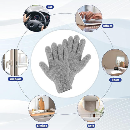 Microfiber Gloves Reusable Microfiber Dusting Gloves Washable Plant Gloves Microfiber Cleaning Gloves Plant Dusting Gloves Cloth for House Kitchen Plants Cleaning Car Blinds Lamps, Grey