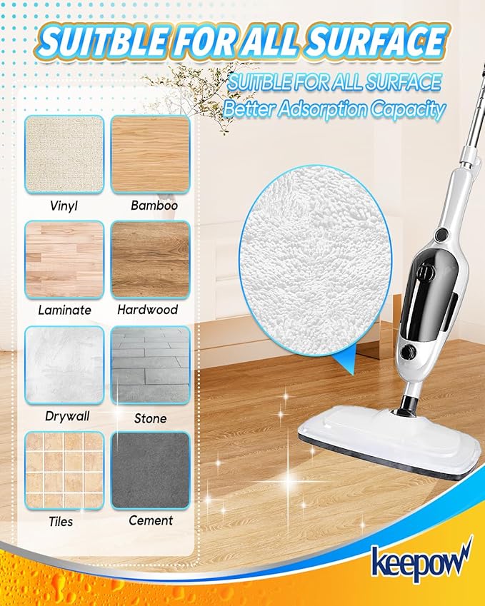 KEEPOW 6 Pack Upgraded Microfiber Pads Replacement Fit for Neugo Steam Mop for Hardwood Floors NE033/NE033M Compatible with GorFanty GF-6610B/ GF-6610, Washable Floor Mop Cloth for KGHKGH Attachments