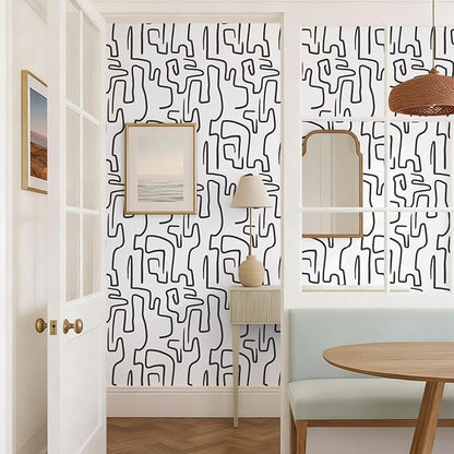Ismoon 17.3"X393" Unique Black and White Peel and Stick Wallpaper Scribbles Wallpaper Modern Abstract Contact Paper Removable Self-Adhesive Wall Paper for Home Decoration Vinyl Film Roll