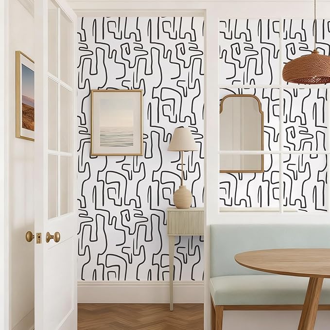Ismoon 17.3"X236" Unique Black and White Wallpaper Peel and Stick Scribbles Wallpaper Modern Abstract Contact Paper Removable Self-Adhesive Wall Paper for Home Decoration Vinyl Film Roll