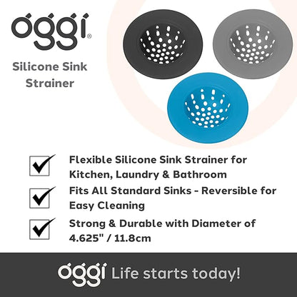 OGGI Silicone Sink Strainer- Great Kitchen Sink Strainer, Sink Drain Strainer, Drain Stopper, Sink Plug, 4.6˝ Diameter Rim, Turquoise (Pack of 2)