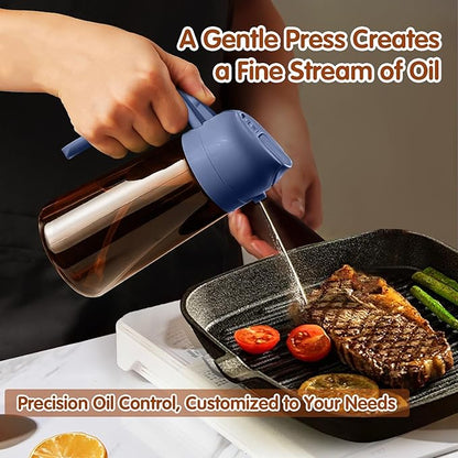 YARRAMATE 2Pcs 16oz/470ml Dark Brown Oil Sprayer for Cooking with Stickers, Food-grade Premium 2 in 1 Olive Oil Dispenser Bottle for Kitchen Gadgets, Air Fryer, Salad, Frying, BBQ (Black&Navy)