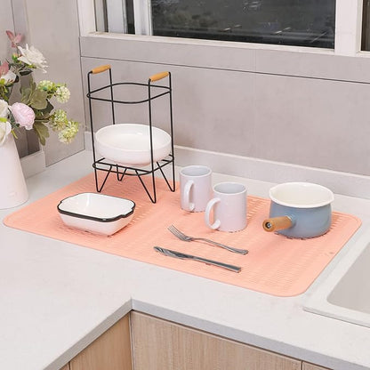MicoYang Silicone Dish Drying Mat for Multiple Usage,Easy clean,Eco-friendly,Heat-resistant Silicone Mat for Kitchen Counter or Sink,Refrigerator or Drawer Liner Pink 4XL 32 inches x 18 inches