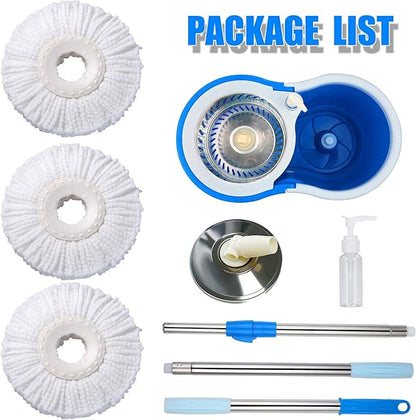 Spin Mop and Bucket System | 360 Spin Mop and Bucket with Wringer Set | Mops for Floor Cleaning | 3 Microfiber Mop Replacement Head Refills | 61" Extended Handle | Wet and Dry Use Floor Mop
