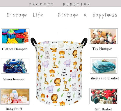 KUNRO Round Tiger Animals Laundry Gift Basket Storage Hamper, Clothes Storage Organizer Bins, Shelf Basket with Handles for Room Decor
