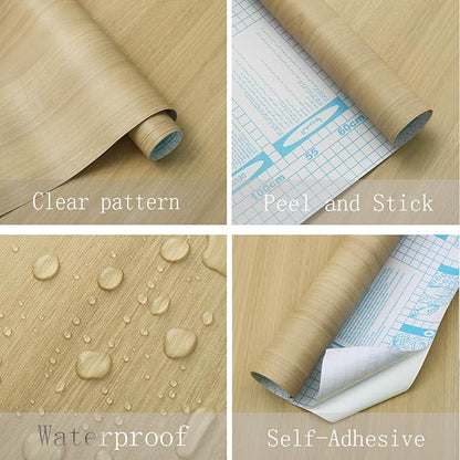 Heroad Peel and Stick Wallpaper Wood Contact Paper Wood Wallpaper Maple Wood Grain Contact Paper Thicken Textured for Cabinets and Drawers Countertops Waterproof Self Adhesive Vinyl 17.5" x 197"