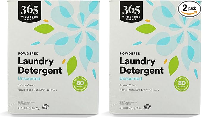 365 by Whole Foods Market, Laundry Detergent Powdered Unscented, 80 Ounce (Pack of 2)