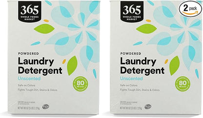 365 by Whole Foods Market, Laundry Detergent Powdered Unscented, 80 Ounce (Pack of 2)