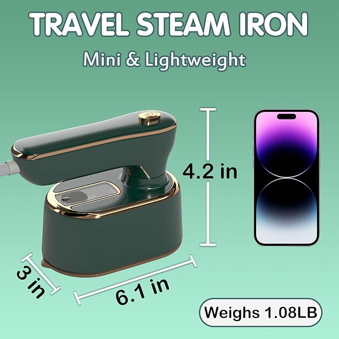 Travel Steamer Iron for Clothes Mini - Portable Ironing Machine Travel Small Size Portable Steamer Travel College Dorm Home Essentials (Green)