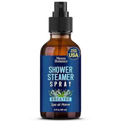 Breathe Shower Steamer Spray 2 fl oz - Aromatherapy Mist with Rosemary, Peppermint, Eucalyptus Essential Oil Blend - Refreshing Spa at Home Steam Spray - Nexon Botanics