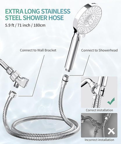 SR SUN RISE Filtered Shower Head with Handheld High Pressure 9 Spray Mode Showerhead Detachable Shower Head Water Softener Filters Beads for Hard Water Remove Chlorine 1 Filter Chrome