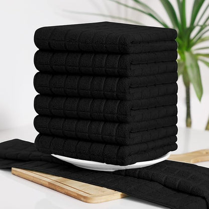 Homaxy Premium Cotton Kitchen Towels 16"x 28", Large Natural Ring Spun 390 GSM Dish Towels, Super Absorbent Terry Kitchen Hand Towels, Soft Tea Towels with Hanging Loop, Pure Black Design, 8 Pack