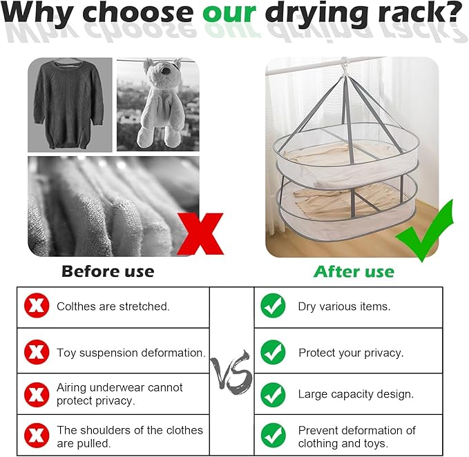 1 Tier Clothes Drying Rack Foldable, 31.5" Mesh Clothes Hanging Dryer, Space Saving Sweater Drying Rack, Laundry Rack,with Internal Fixation, for Clothes, Towels, Underwear, Indoor, Outdoor (2 Pcs)