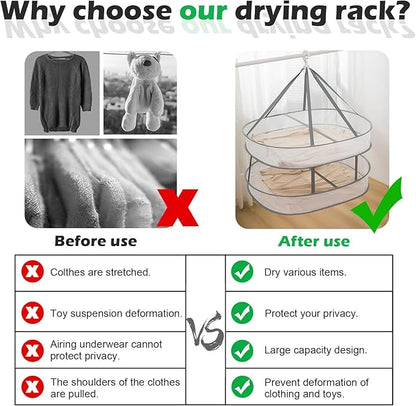 2 Tier Clothes Drying Rack Foldable, 31.5" Mesh Clothes Hanging Dryer, Space Saving Sweater Drying Rack, Laundry Rack,with Internal Fixation, for Clothes, Towels, Underwear, Indoor, Outdoor