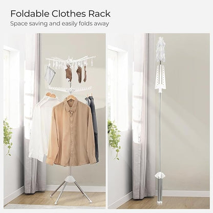 Clothes Drying Rack, 72 Inch Tripod Laundry Drying Rack 2 Tier, Folding Steamer Stand, Garment Rack for Hangers, for Saving Sapce, Clothes Storage, Metal Frame, Indoor Outdoor, White