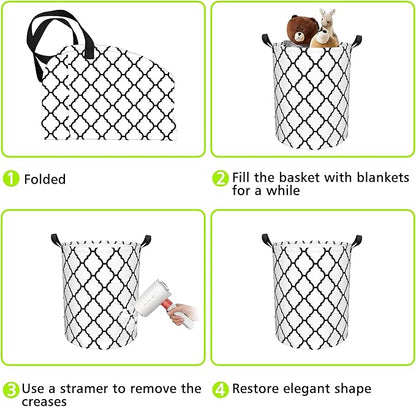 Laundry Basket Moroccan Pattern Laundry Basket Oxford Cloth Laundry Hamper Large Storage Baskets Toy Organizer Tote Bag For Bedroom Clothes Bathroom 17.3(H) x16.5(D) Inch